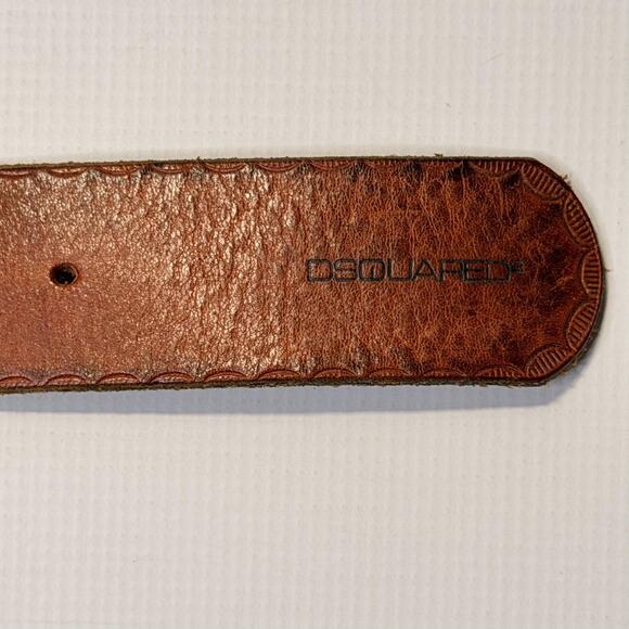 Dsquared2 Belt Mens Large Brown Leather Brass Buckle Made in Italy Embossed - Picture 9 of 11